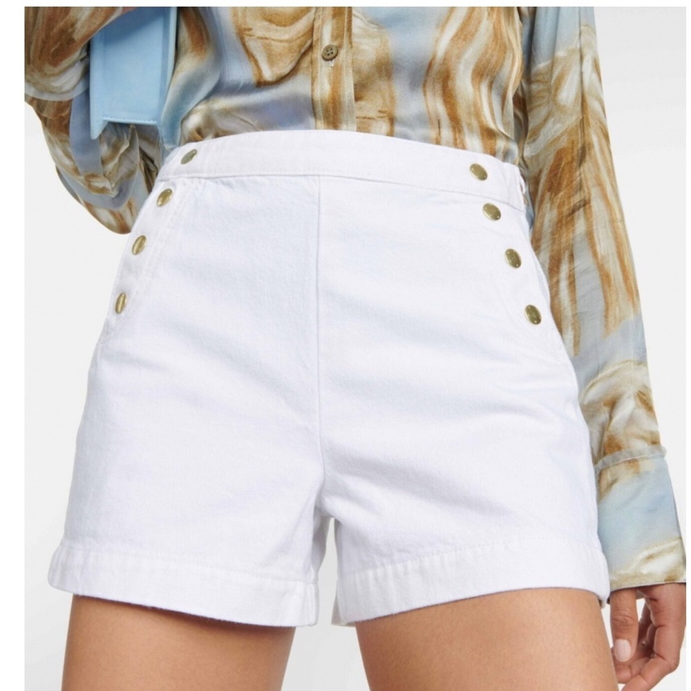 FRAME White The Sailor Snap High-Rise Denim Shorts Size 32‎ - Picture 2 of 11